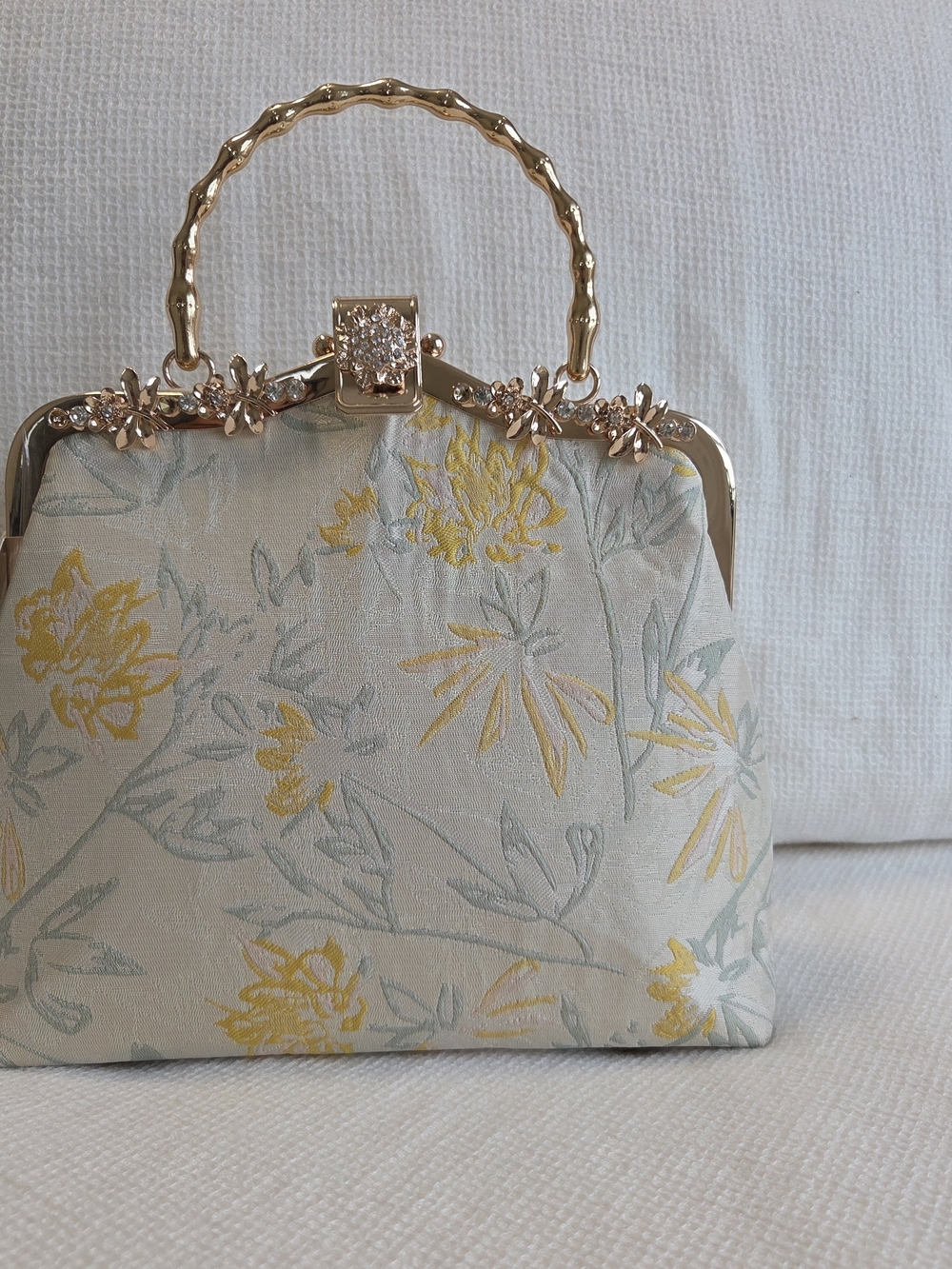 Elegant Floral Ivory and Yellow Evening Handbag